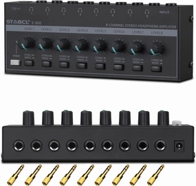 Headphone Amplifier 8 Channel, Stereo Headphone Amp with 9 Pcs 6.35mm to 3.5mm Jack, Metal Portable Studio Headphone Amp Splitter, Headphone Mixer with Mono and Stereo for Recording Studios headphone amplifier,portable amp,desktop headphone amp,
