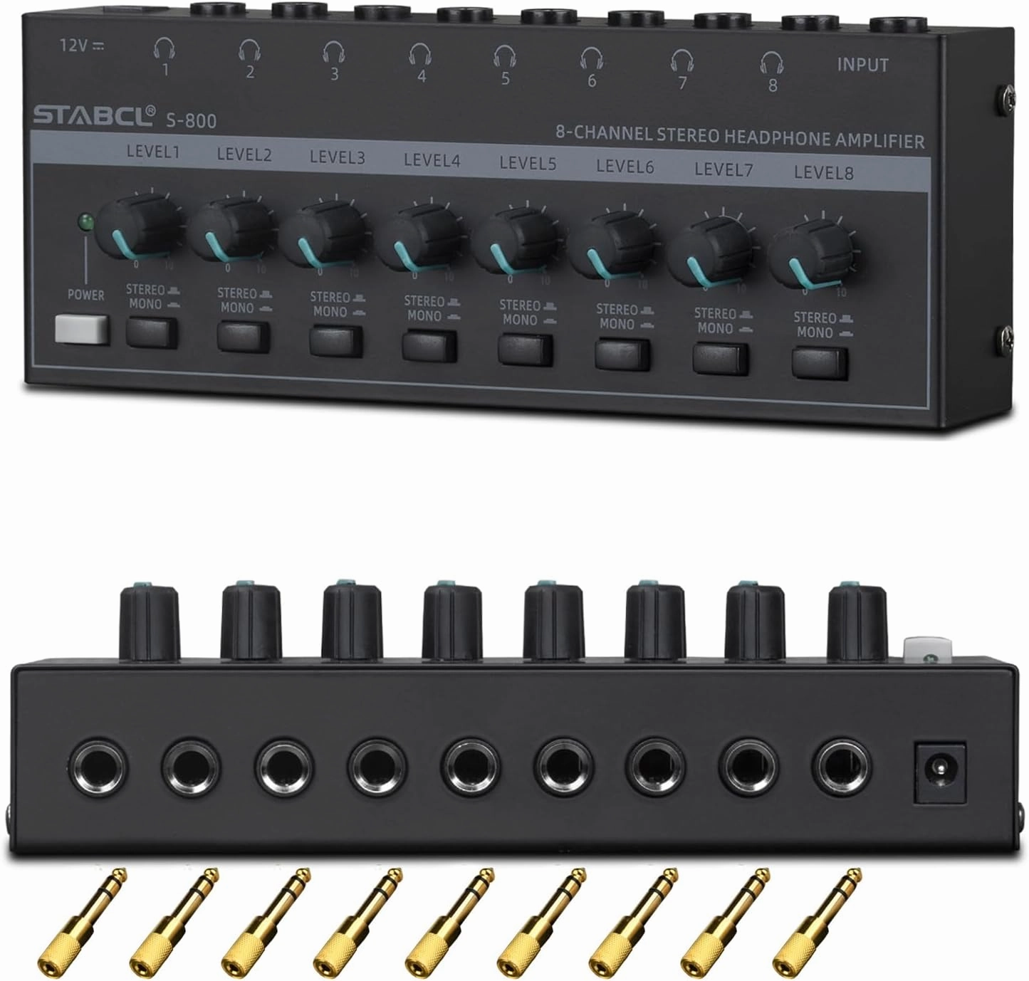 Headphone Amplifier 8 Channel, Stereo Headphone Amp with 9 Pcs 6.35mm to 3.5mm Jack, Metal Portable Studio Headphone Amp Splitter, Headphone Mixer with Mono and Stereo for Recording Studios headphone amplifier,portable amp,desktop headphone amp,