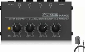 Headphone Amplifier, HA400 4-Channel Metal Stereo Audio Amplifier, Mini Earphone Splitter with DC 12V Power Adapter, HA400d1 for Sound Mixer PC Guitar Studio Stage power amplifier,stereo amp,hi-fi power amp,