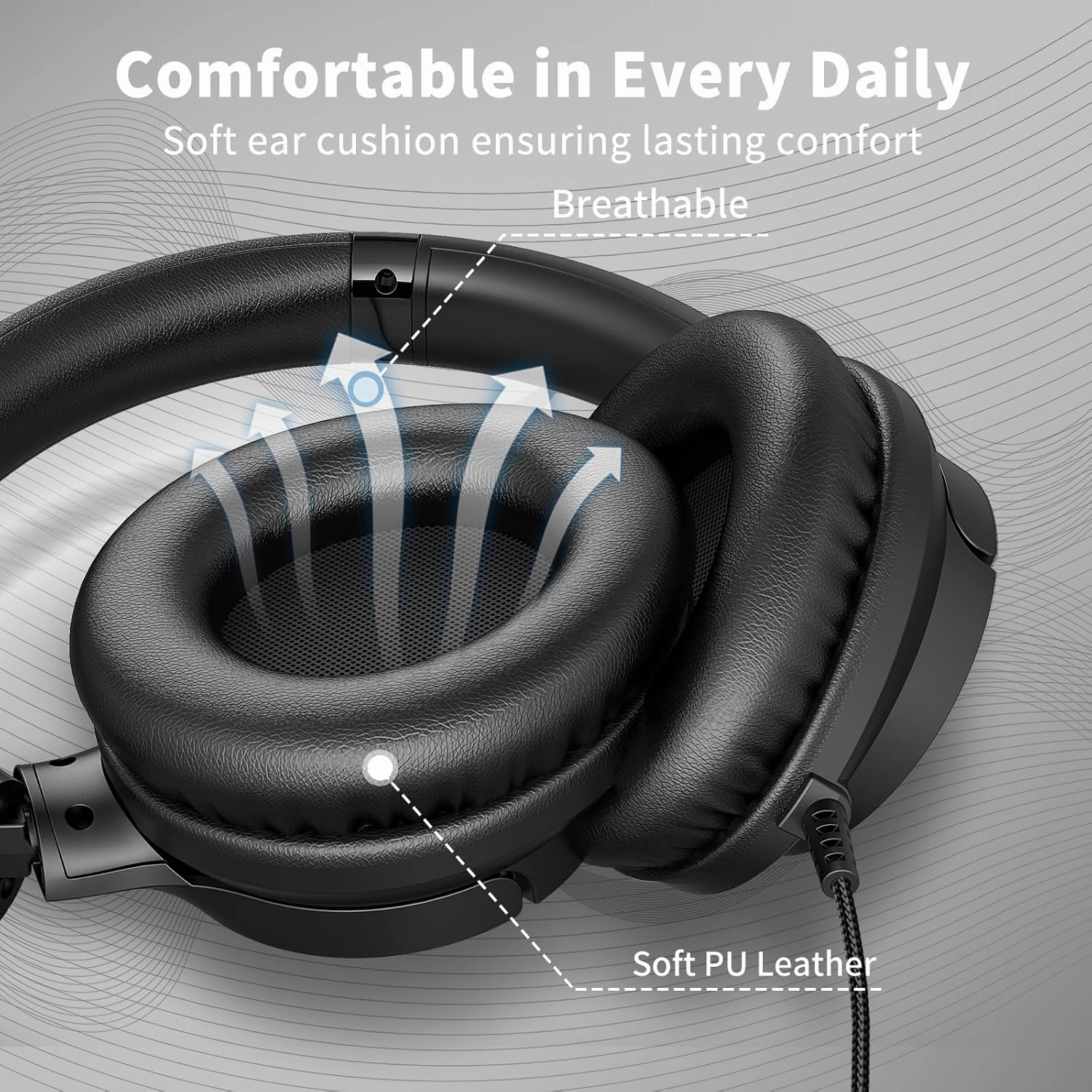 Headphones Wired with Microphone, Over Ear Foldable 3.5mm Plug in Headphones with 4.9ft Tangle-Free Nylon Cord for Tablet, Laptop, MP3/4, Airplane Travel (Black)
