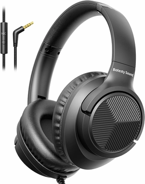 Headphones Wired with Microphone, Over Ear Foldable 3.5mm Plug in Headphones with 4.9ft Tangle-Free Nylon Cord for Tablet, Laptop, MP3/4, Airplane Travel (Black) over-ear headphones,closed back headphones,wireless studio cans,