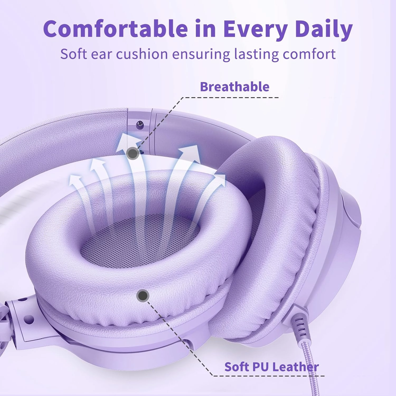 Headphones Wired with Microphone, Over Ear Foldable 3.5mm Plug in Headphones with 4.9ft Tangle-Free Nylon Cord for Tablet, Laptop, MP3/4, Airplane Travel (Purple)