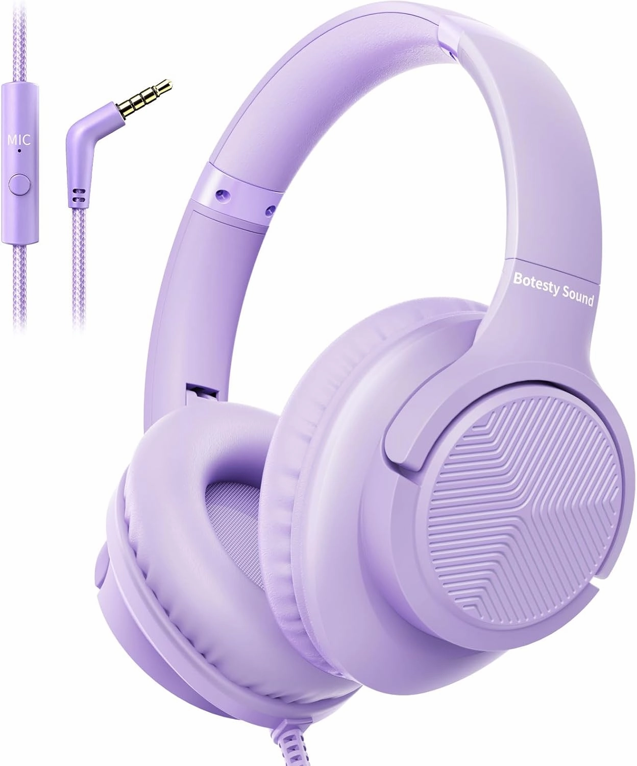 Headphones Wired with Microphone, Over Ear Foldable 3.5mm Plug in Headphones with 4.9ft Tangle-Free Nylon Cord for Tablet, Laptop, MP3/4, Airplane Travel (Purple) over-ear headphones,closed back headphones,wireless studio cans,