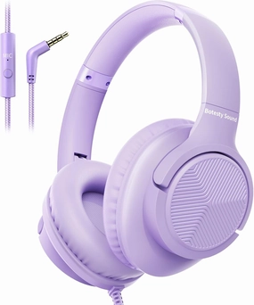 Headphones Wired with Microphone, Over Ear Foldable 3.5mm Plug in Headphones with 4.9ft Tangle-Free Nylon Cord for Tablet, Laptop, MP3/4, Airplane Travel (Purple) over-ear headphones,closed back headphones,wireless studio cans,
