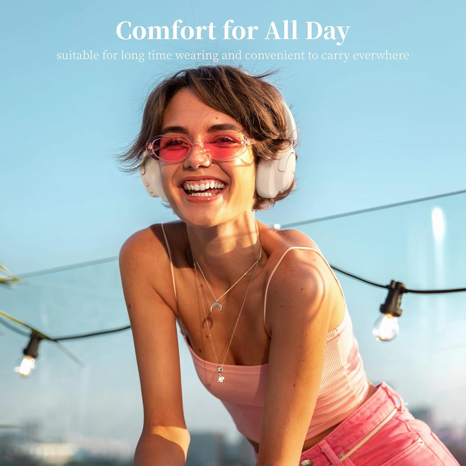 Headphones Wireless Bluetooth, Noise Cancelling Headphone, Over Ear Bluetooth Headsets with Mic, 80H Playtime, Deep Bass, Comfort Fit, Portable Lightweight Headset for Travel, Home