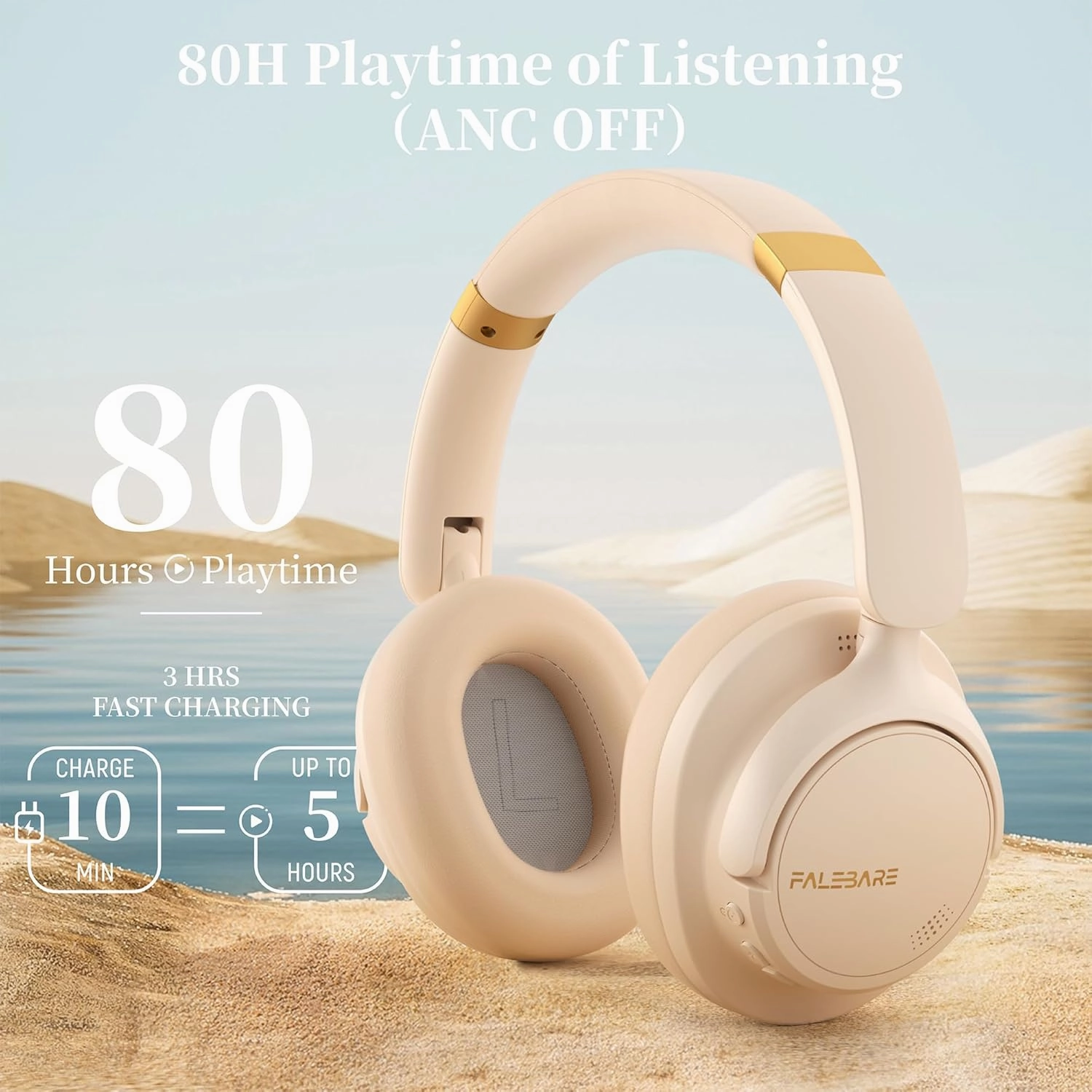 Headphones Wireless Bluetooth, Noise Cancelling Headphone, Over Ear Bluetooth Headsets with Mic, 80H Playtime, Deep Bass, Comfort Fit, Portable Lightweight Headset for Travel, Home