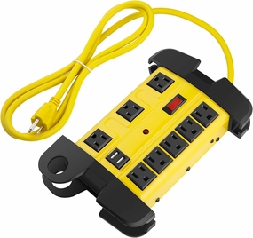 Heavy Duty Power Strip with USB, Workshop 8 Outlet Surge Protector 2700 Joules, Industrial Metal 15Amp Power Strip, 6FT Extension Cord and Wide Spaced. Yellow power cord,hi-fi power cable,AC power lead,
