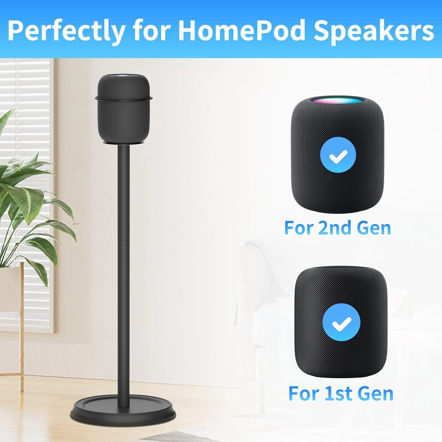 Heavy Duty Speaker Stand for Homepod Stand - Floor Speaker Stands for HomePod 1st and 2nd Generation Easy to Install, Black