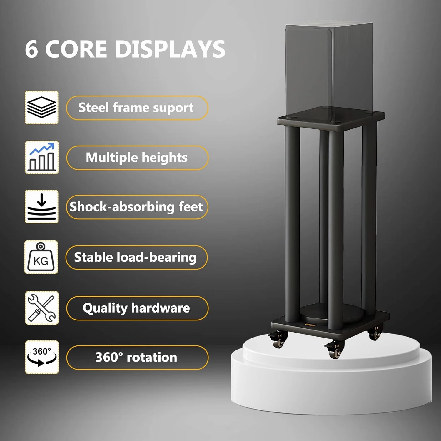 Heavy Duty Speaker Stand, speaker floor stand Each Holds 88lbs Large Speaker, Vibration-Absorbing MDF Design, speaker stands with feet and universal wheels, Can be moved and rotated 360 (80cm/31.4in)