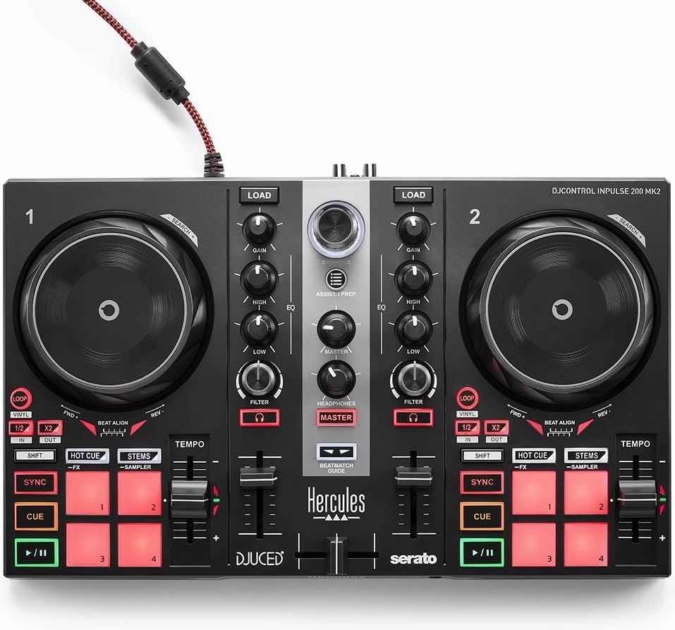 Hercules DJ Control Inpulse 200 MK2 2-Channel DJ Controller for Serato DJ Lite and Djuced for Unlimited Mixing Possibilities with STEM and Beatmatch Guide Features mixer console,audio mixing desk,DJ console,