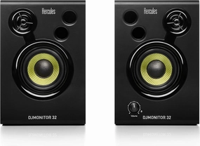 Hercules DJMonitor 32: 2 x 15 watts RMS active monitoring speakers,Black studio monitors,nearfield speakers,mixing reference monitors,