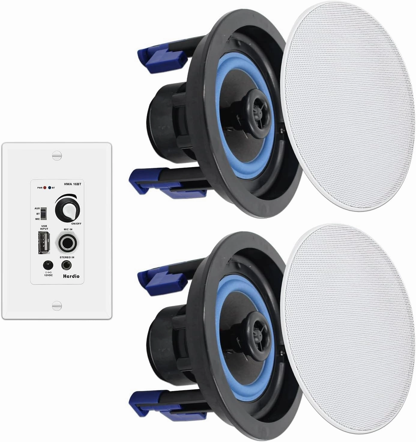 Herdio 4 Inch Bluetooth Ceiling Speakers 160W Flush Mount in Wall Amplifier Receiver Suitable for Indoor Home & Covered Outdoor Porch (Pairs) soundbar,TV speaker bar,home theater soundbar,
