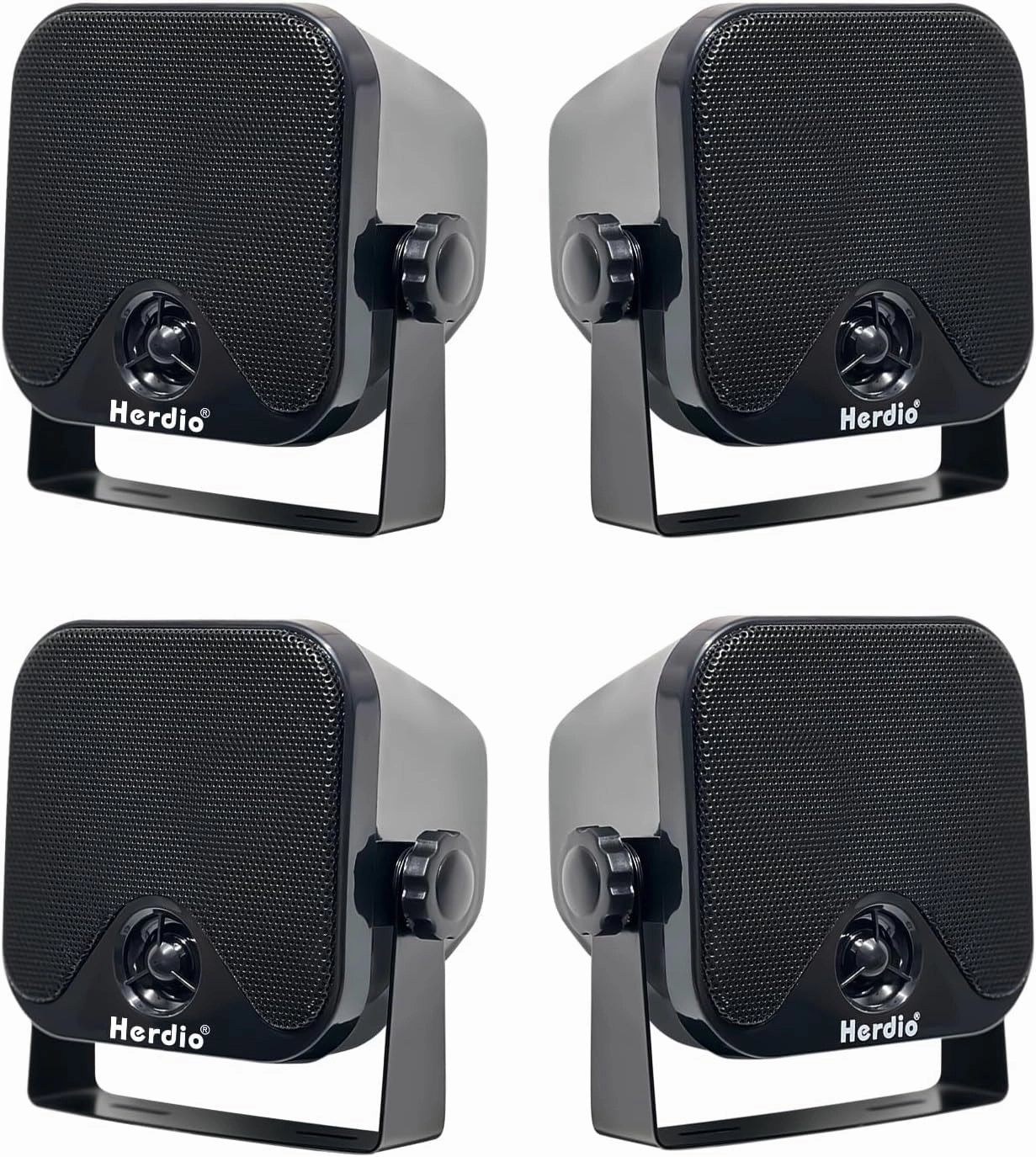 Herdio 4 Inches Heavy Duty Waterproof Boat Marine Box Outdoor Speakers Surface Mounted for Skid Steer ATV UTV RZR RV Golf Cart Tractor Powersports Boat Truck Jeep(4 Black Speakers) outdoor speakers,weatherproof speakers,patio audio system,