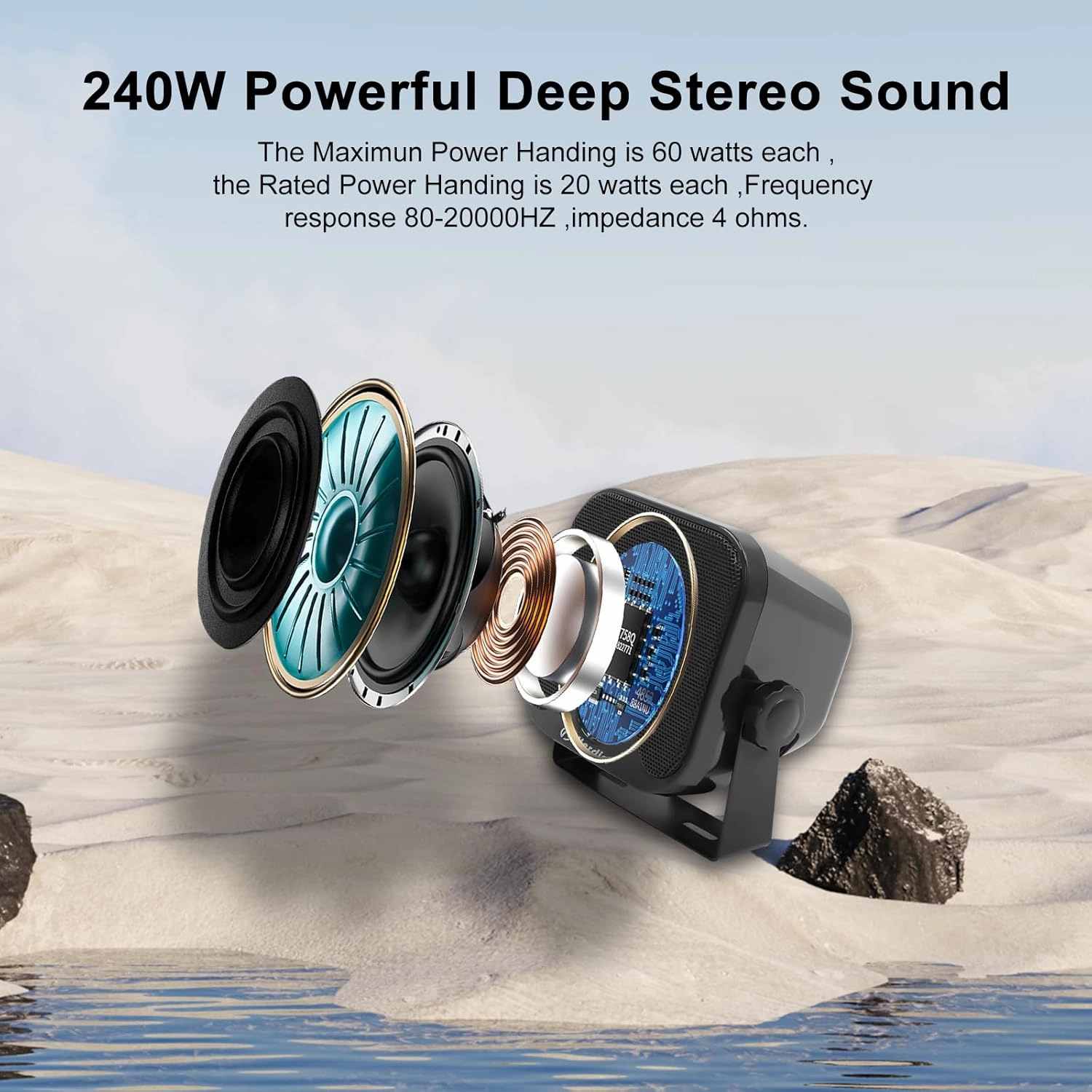 Herdio 4 Inches Heavy Duty Waterproof Boat Marine Box Outdoor Speakers Surface Mounted for Skid Steer ATV UTV RZR RV Golf Cart Tractor Powersports Boat Truck Jeep(4 Black Speakers)