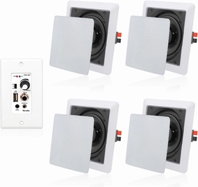 Herdio 5.25 Inches 2-Way Bluetooth Ceiling Speakers with 4 Channel Wall Amplifier, 320W Square in Wall Speaker System for Home Theater Office Kitchen, 2 Pairs soundbar,TV speaker bar,home theater soundbar,