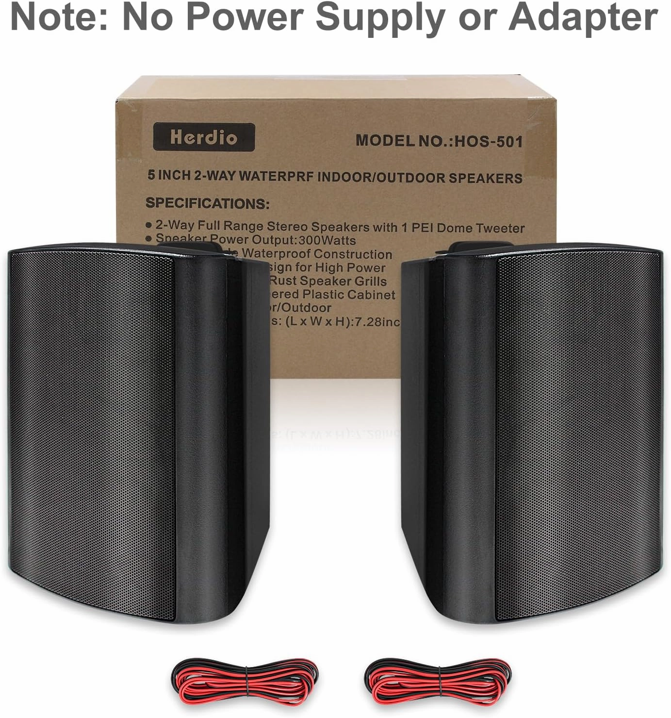 Herdio 5.25 Inches Passive Outdoor Speakers Wired Waterproof, 300 Watts Wall Mount Speakers All Weather for Patio Indoor Deck Countryard (1 Pair, Black)
