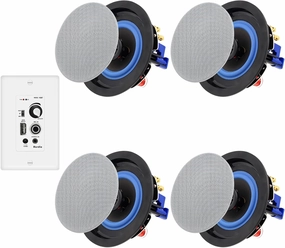 Herdio Bluetooth Ceiling Speakers Wired 4 Inches 2-Way with 4 Channel Amplifier Receiver for Home Theater Living Room Office(4 Speakers) soundbar,TV speaker bar,home theater soundbar,