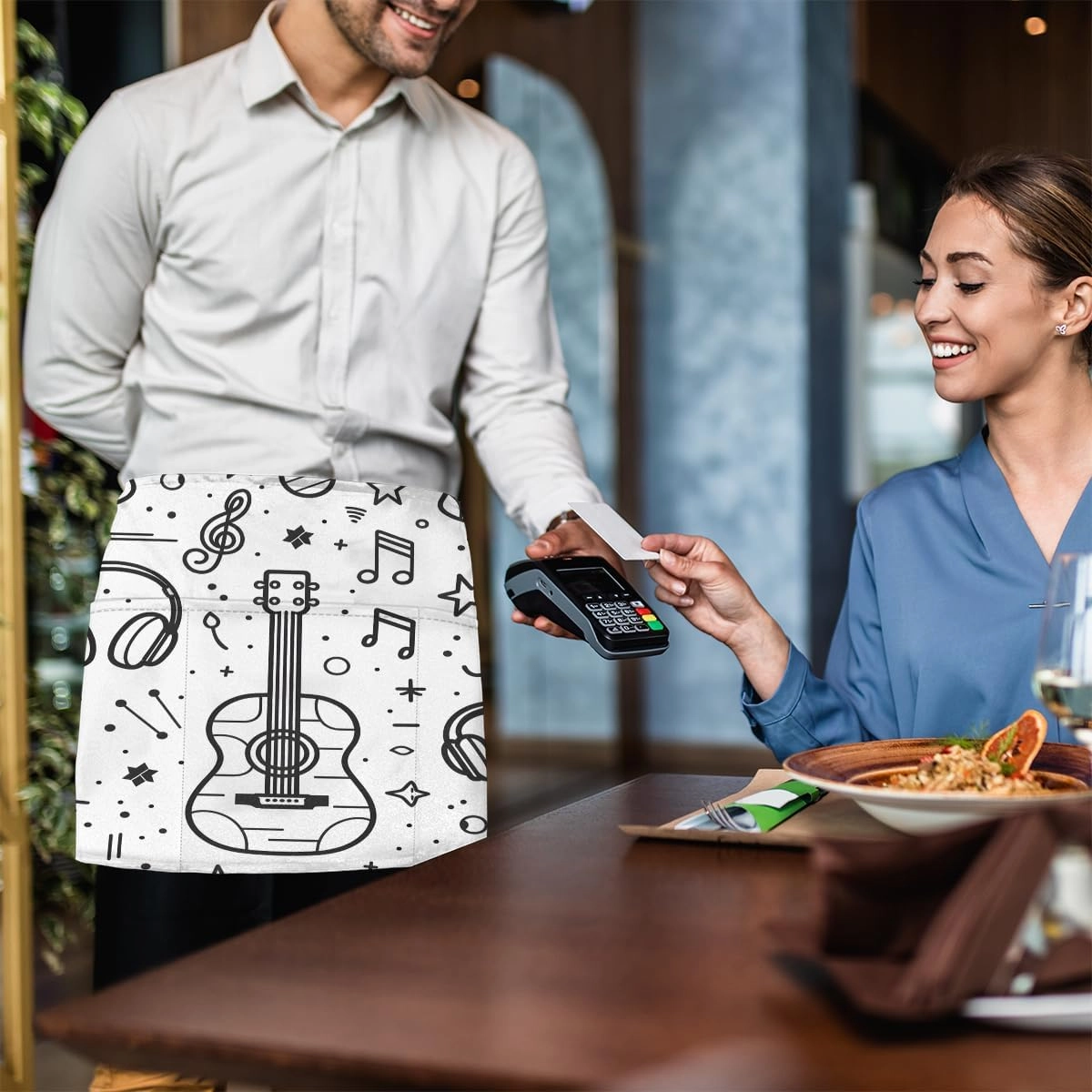 Hexteria Server Aprons with 3 Pockets Short Half Apron Waiter Waitress Kitchen Cooking Restaurant Waist Apron