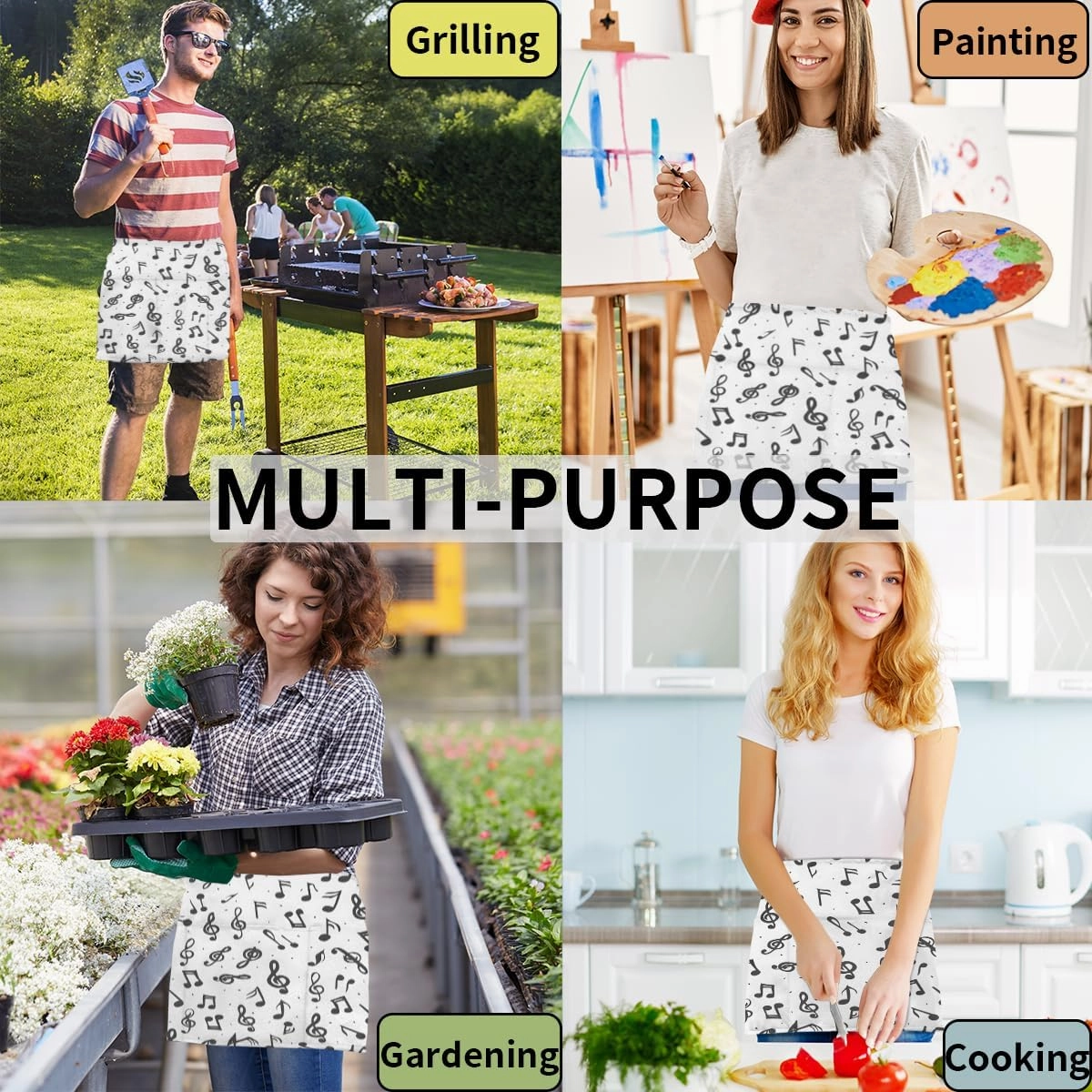 Hexteria Server Aprons with 3 Pockets Short Half Apron Waiter Waitress Kitchen Cooking Restaurant Waist Apron