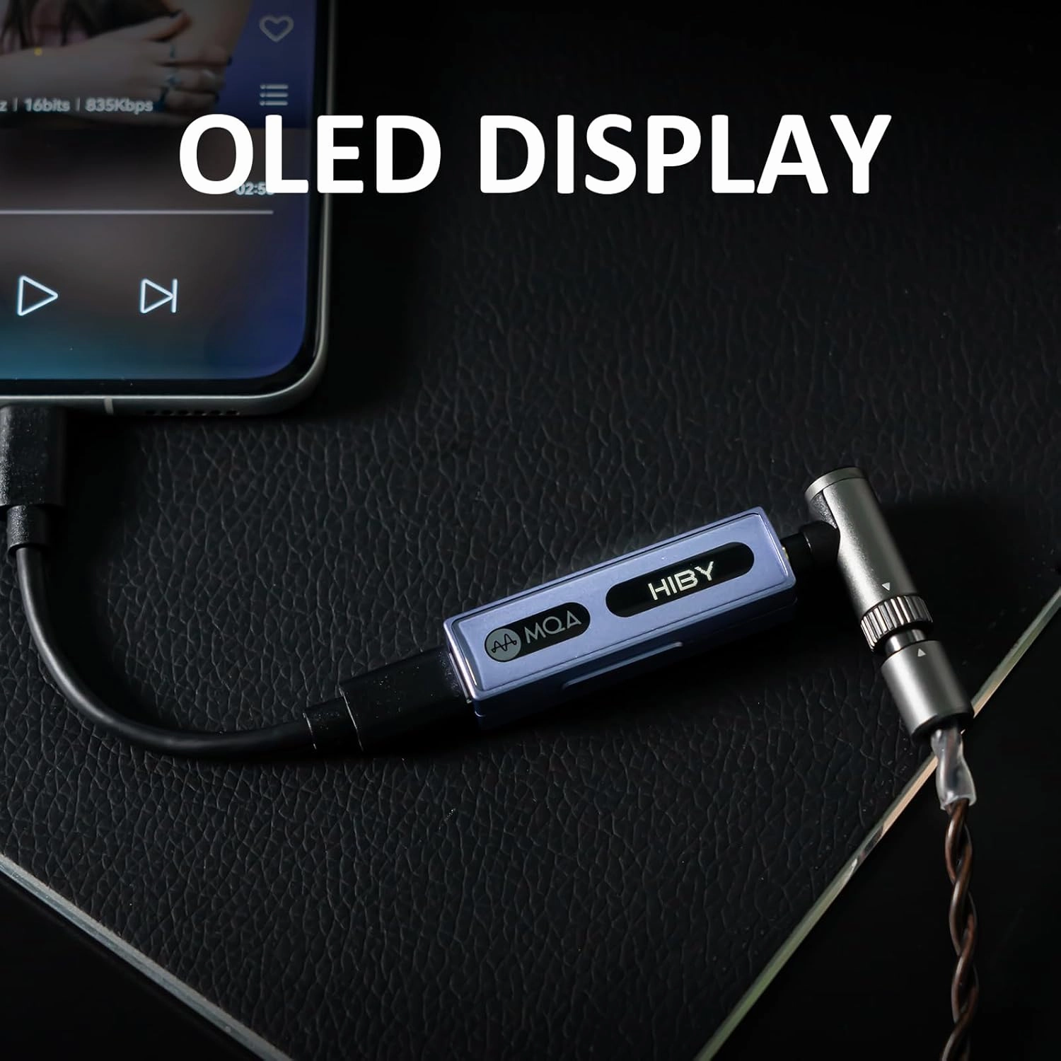 HiBy FC3 USB DAC with Display Hi-Res Audio 112mW Output Power Support PCM DSD MQA dongle for iPhone/MAC/Android/Windows(Blue)