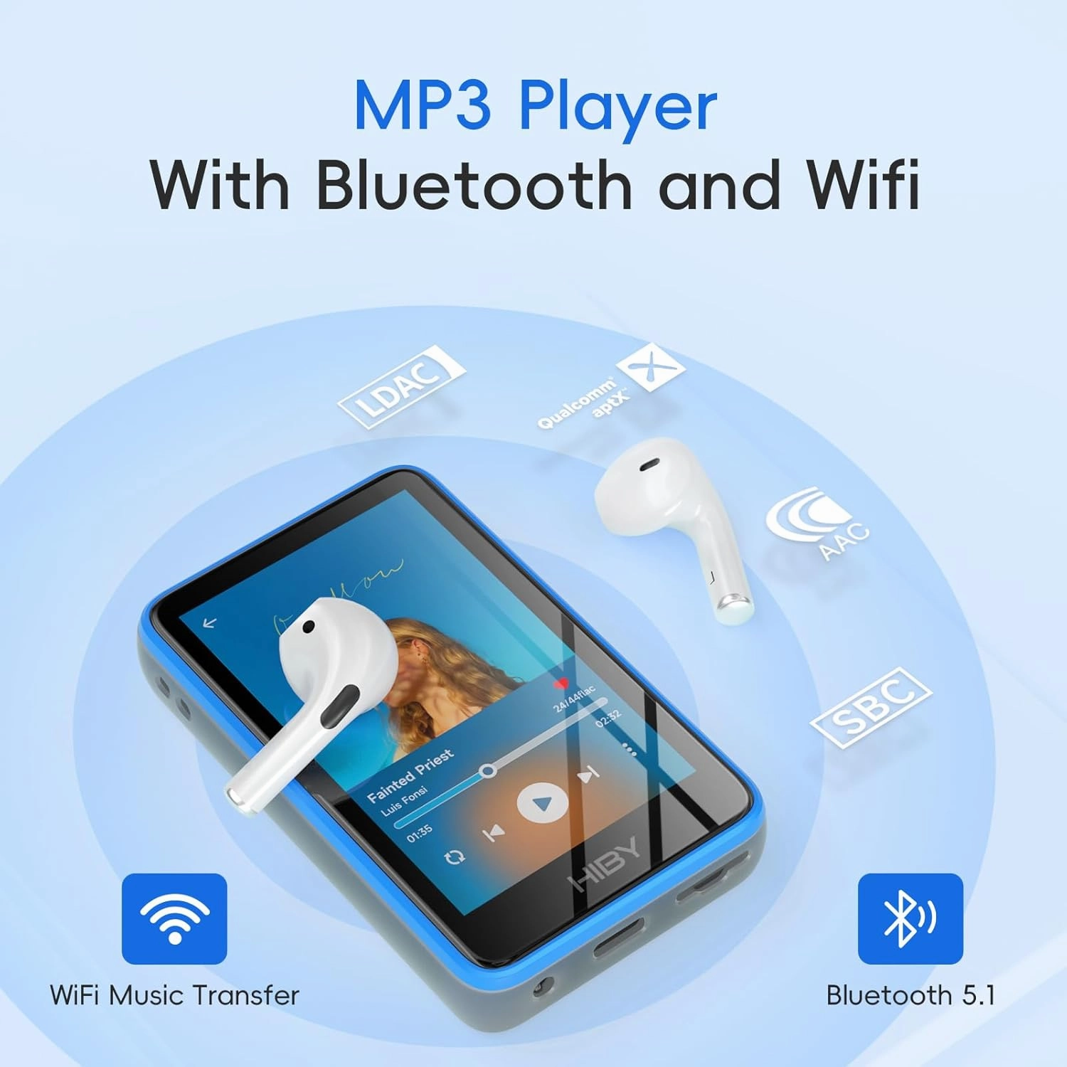 HiBy R1 HiFi MP3 Player with Bluetooth 5.1 Hi-Res Audio Certified DSD 256 Native Tidal Qobuz Player MSEB Tuning 3Touchscreen 32GB 2TB Expanded MemoryValue Set