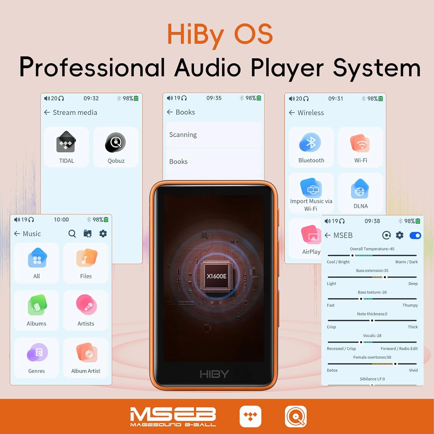 HiBy R1 HiFi MP3 Player with Bluetooth 5.1 Tidal Qobuz DSD PCM Lossless Music Player with Touchscreen/Hi Res Audio Certified/MSEB Tuning/2TB Expanded Memory