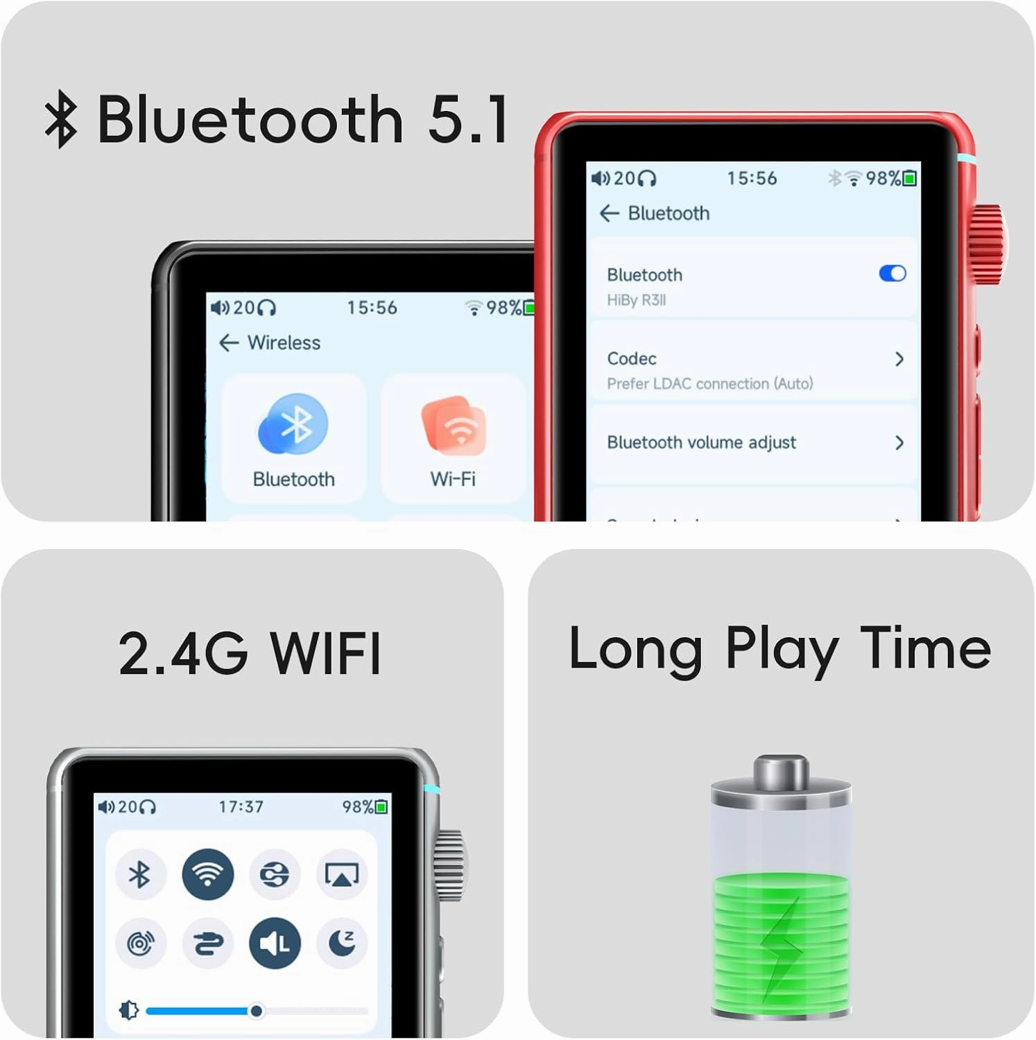 HiBy R3 II Hi Res Audio Player Dual DAC MQA Qobuz Tidal Player with Bluetooth 5.1/3.5mmSE 4.4mmBAL/2TB Extended Memory(2025 Version)