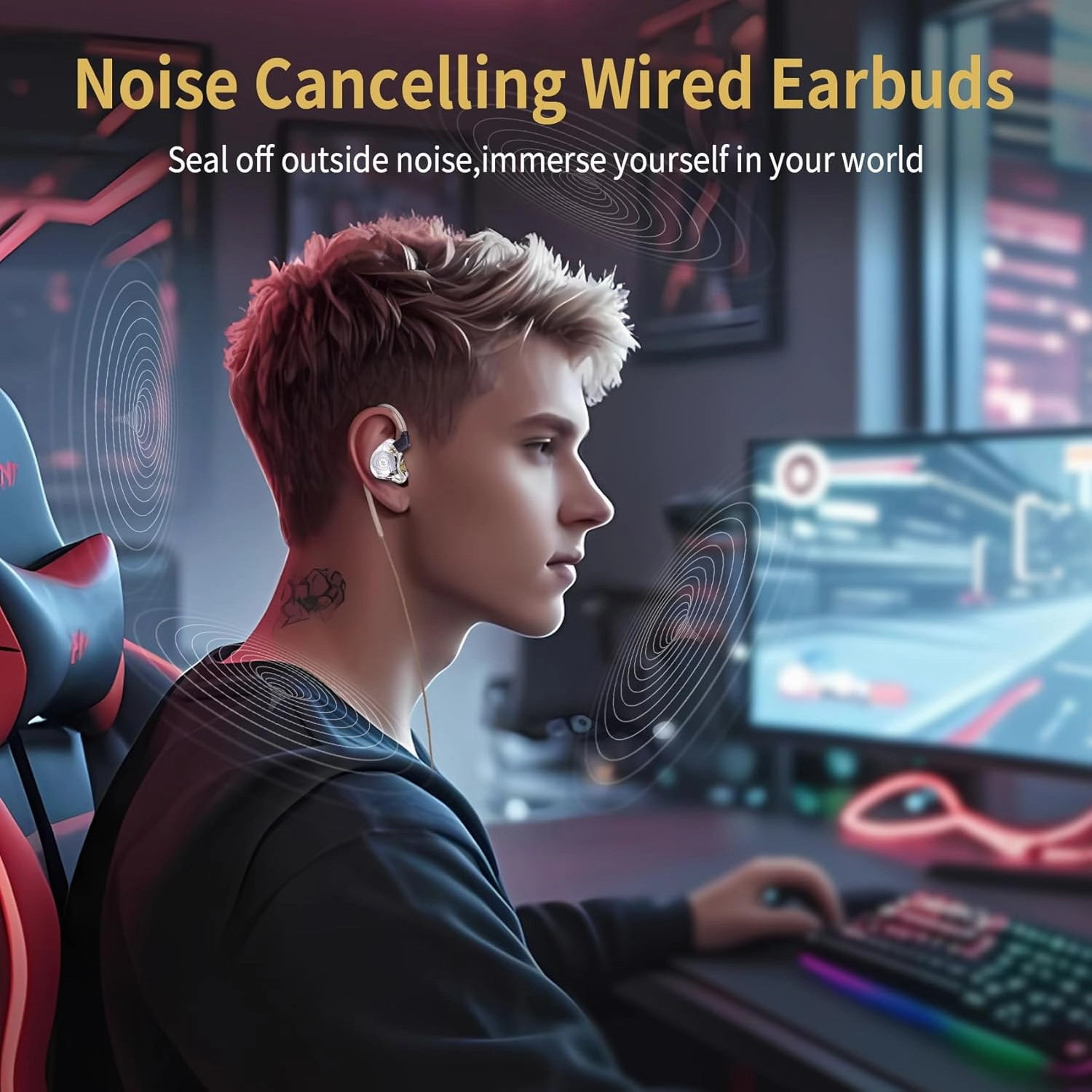 HiFi Gaming Earbuds, CCZ MC02 in Ear Monitor Headphone, Clear Sound Wired Earbuds, 10mm 1DD in Ear Headphone with Patented Earbuds Tips, Ear Fins, IEM for Gaming Music Video Calling(Dark, Without mic)