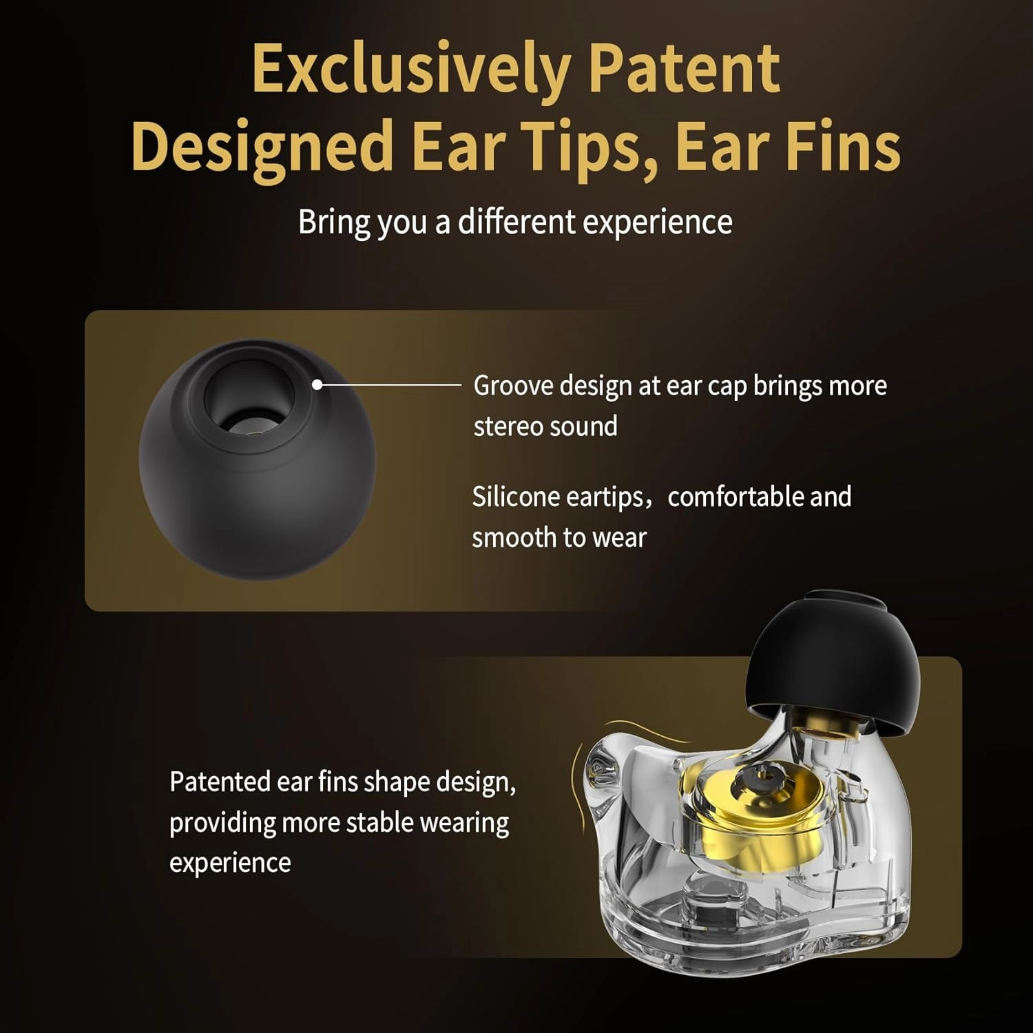 HiFi Gaming Earbuds, CCZ MC02 in Ear Monitor Headphone, Clear Sound Wired Earbuds, 10mm 1DD in Ear Headphone with Patented Earbuds Tips, Ear Fins, IEM for Gaming Music Video Calling(Dark, Without mic)