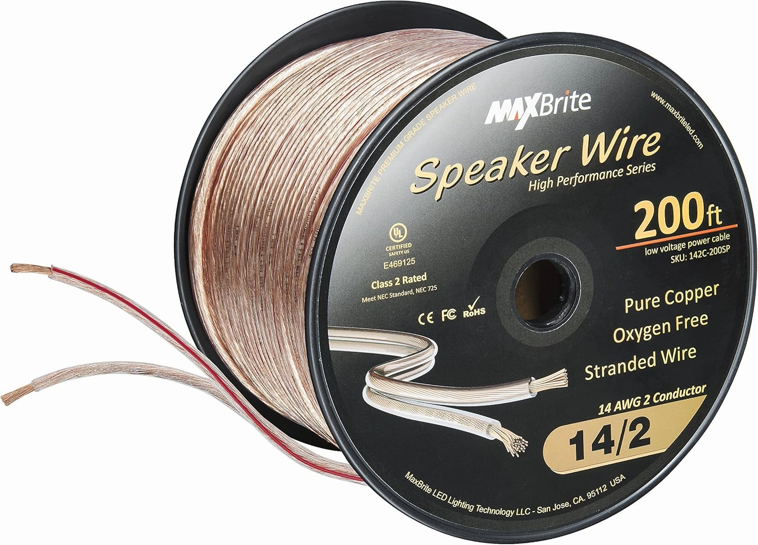 High Performance 14 Gauge Speaker Wire, Oxygen Free Pure Copper - UL Listed Class 2 (200 Feet Spool) wireless speakers,portable Bluetooth speaker,multiroom speaker,