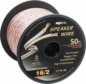 High Performance 16 Gauge Speaker Wire, Oxygen Free Pure Copper - UL Listed Class 2 (50 Feet Spool) speaker cable,audio wire,hi-fi speaker cord,