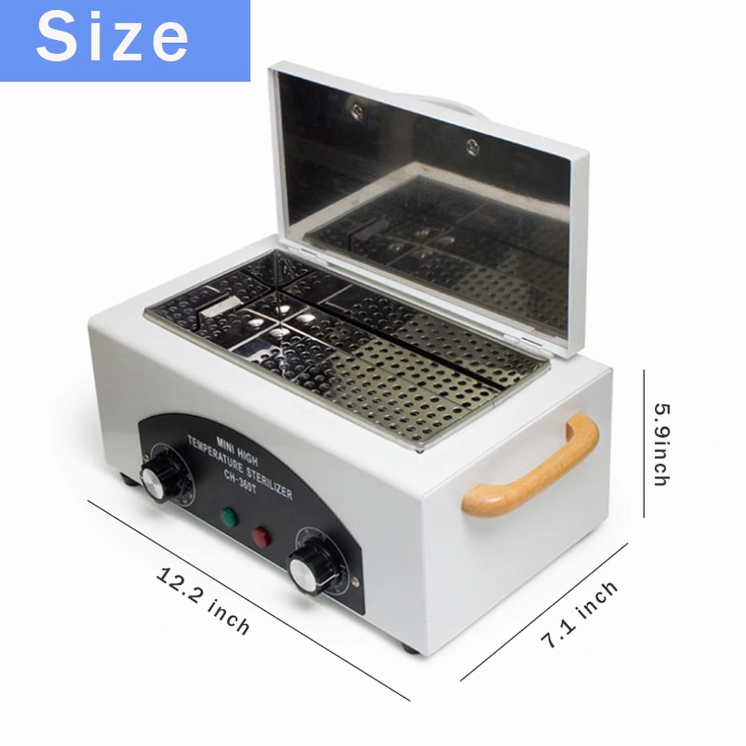 High Temperature Cleaning Box 300W 1.5L with Timer Dry Heat Sterilizer Cabinet Equipment with Stainless Tray For Nail Tool Spa Pedicure Hairdressing Metal Tools with Handle