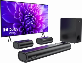 Hiwill 5.1ch Dolby Atmos Soundbar with 5.25'' Subwoofer, Clear Voice, Surround Sound System w/2 Wired Rear Speakers, 380W Peak Power Bluetooth PC Sound Bar for TV, eARC/ARC/Opt, 2025 surround sound system,cinema audio kit,5.1 surround package,