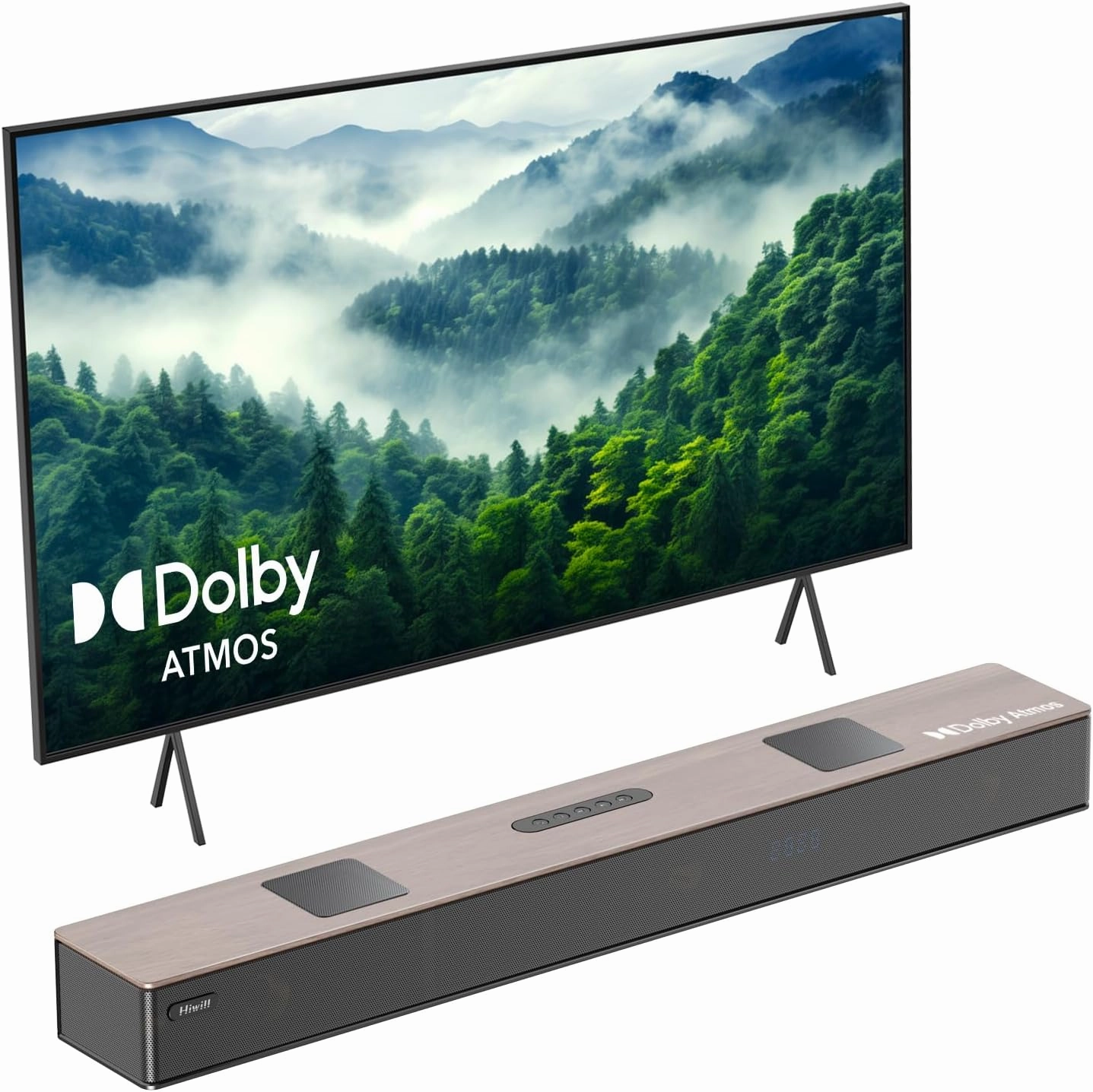 Hiwill Wooden 5.2.2ch Sound Bar with Dolby Atmos 3D Spatial, All-in-one Sound Bar for Smart TV with Dual Built-in Subwoofer, 9 Drivers, 400W Surround Sound System for TV Soundbar Speaker, WoNoble A502 surround sound system,cinema audio kit,5.1 surround pac