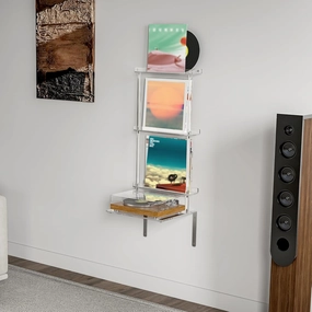 HMYHUM Wall Mounted Acrylic Record Player Stand, Clear Floating Record Player Table with Vinyl Storage, Modern, 15.6" L x 11.6" W x 40.2" H vinyl storage,record holder,LP organizer,