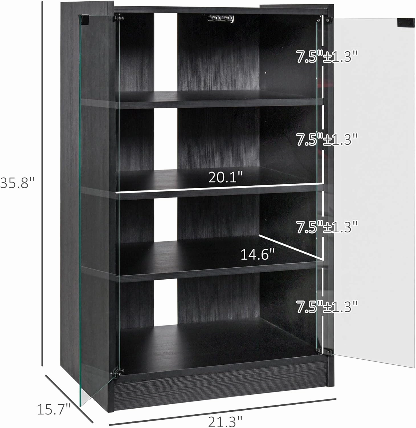 HOMCOM Media Cabinet, 4-Tier Stereo Cabinet, Record Player Stand with Vinyl Record Storage, Adjustable Shelves, Tempered Glass Doors and Cable Management, Distressed Black