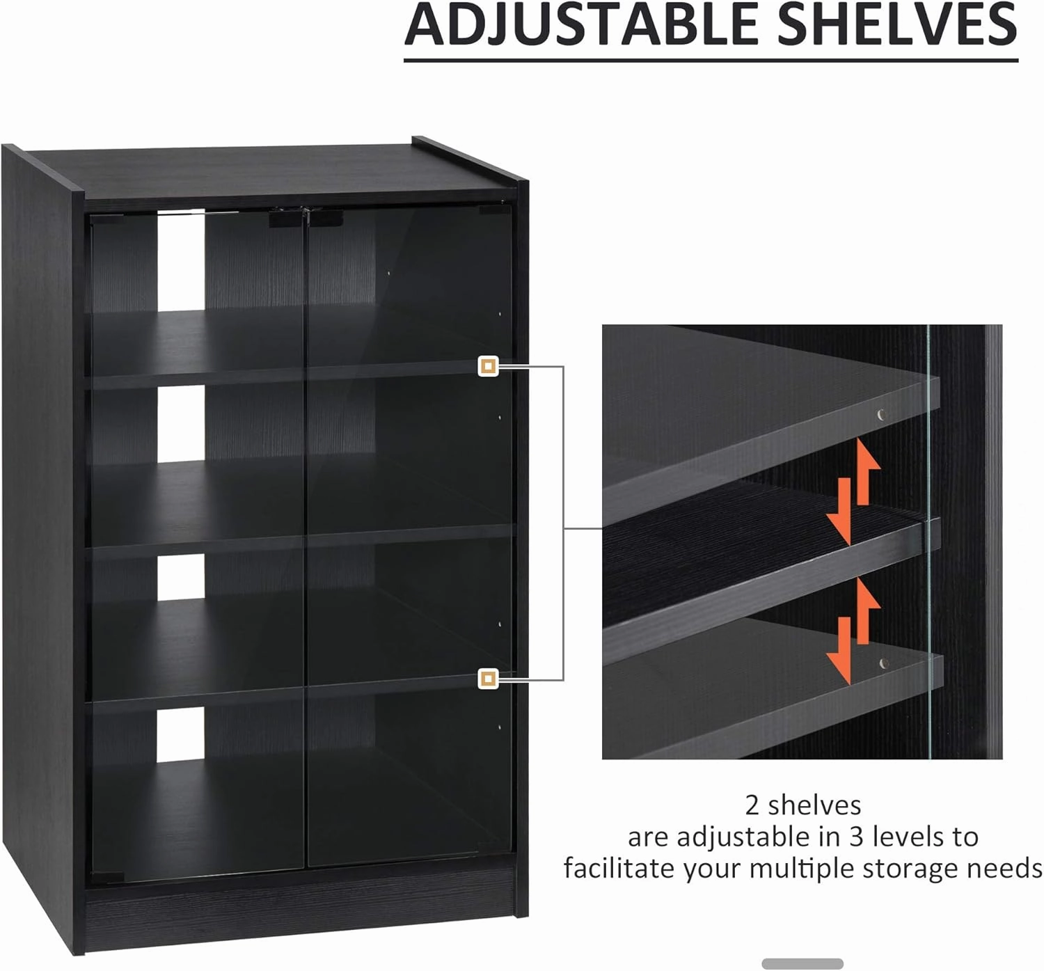 HOMCOM Media Cabinet, 4-Tier Stereo Cabinet, Record Player Stand with Vinyl Record Storage, Adjustable Shelves, Tempered Glass Doors and Cable Management, Distressed Black