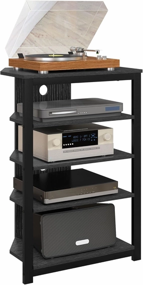 HOMCOM Media Stand with 4-Tier Audio Rack AV Media Corner Shelf with Cable Management for DVD Players Game Console TV Box Cable Box Xbox WiFi Router, Black audio rack,hi-fi component stand,media shelf,