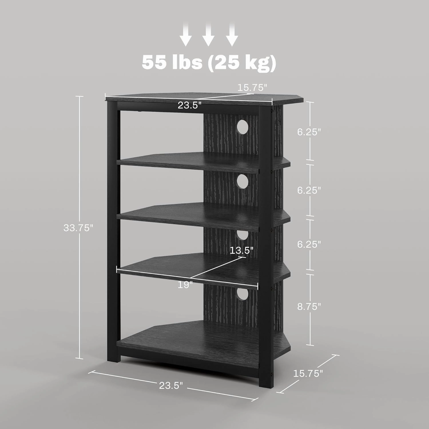 HOMCOM Media Stand with 4-Tier Audio Rack AV Media Corner Shelf with Cable Management for DVD Players Game Console TV Box Cable Box Xbox WiFi Router, Black