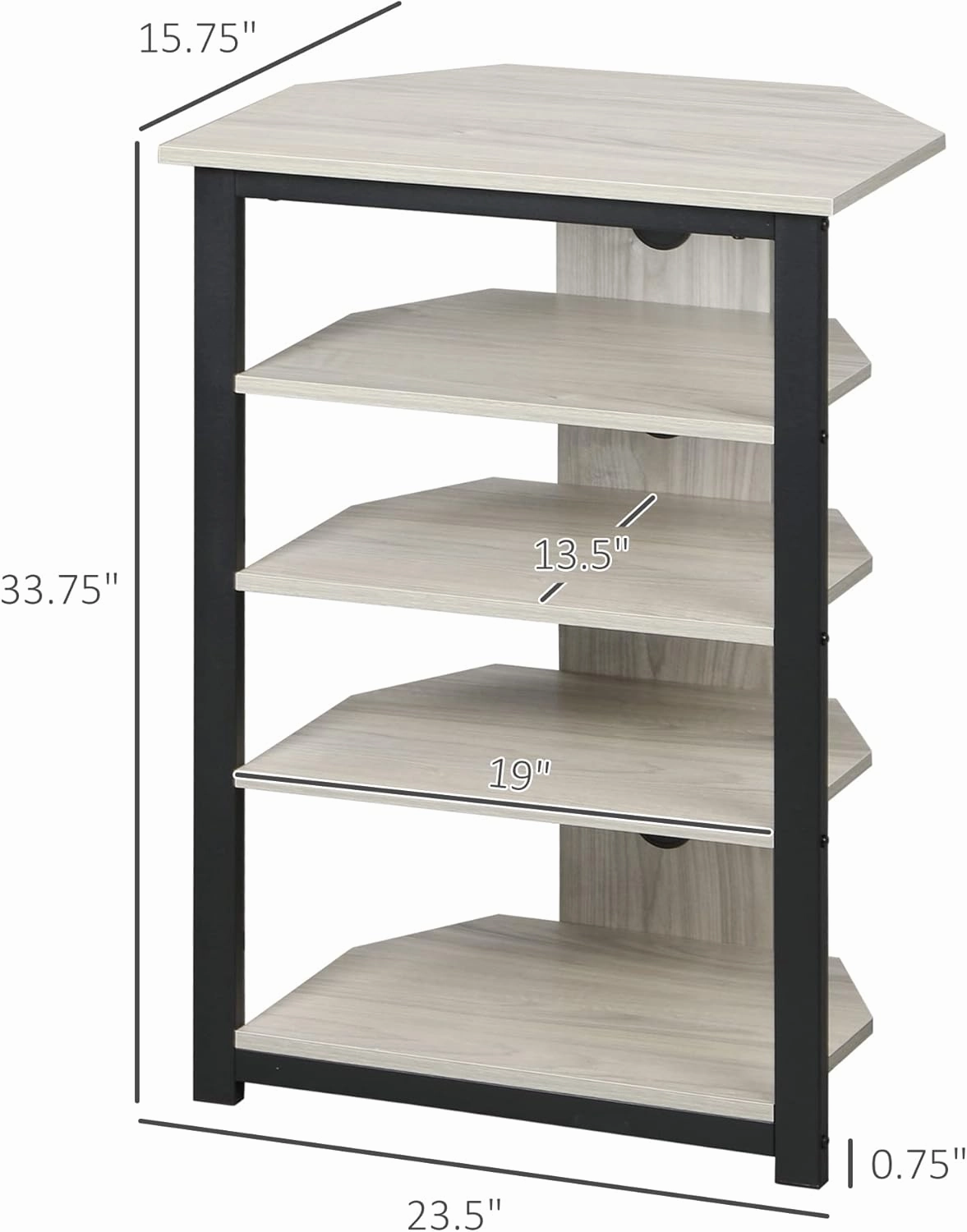 HOMCOM Media Stand with 4-Tier Audio Rack AV Media Corner Shelf with Cable Management for DVD Players Game Console TV Box Cable Box Xbox WiFi Router, Gray