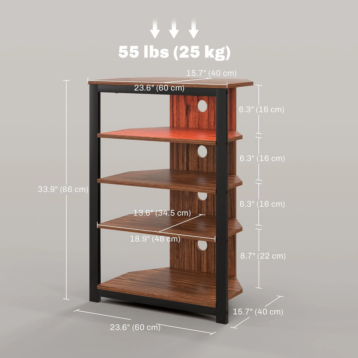 HOMCOM Media Stand with LED 4-Tier Audio Rack AV Media Corner Shelf with Cable Management for DVD Players Game Console TV Box Cable Box Xbox WiFi Router, Brown