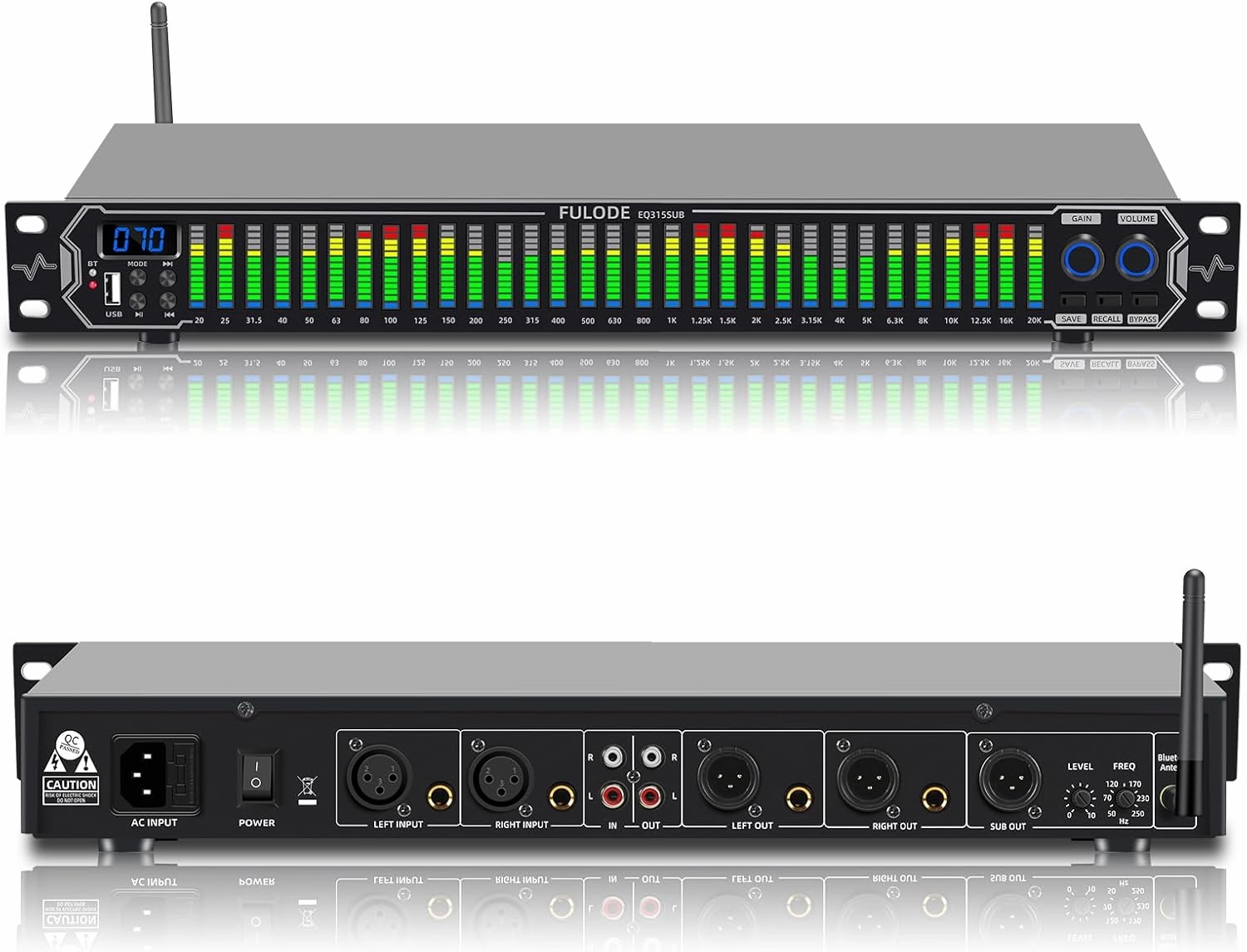 Home Audio Equalizer, Professional 31-Band Digital Eoualizer,Noise Reduction Rack Mount Audio Spectrum Analyzer,Stereo graphic equalizer Real-time frequency level display audio rack,hi-fi component stand,media shelf,