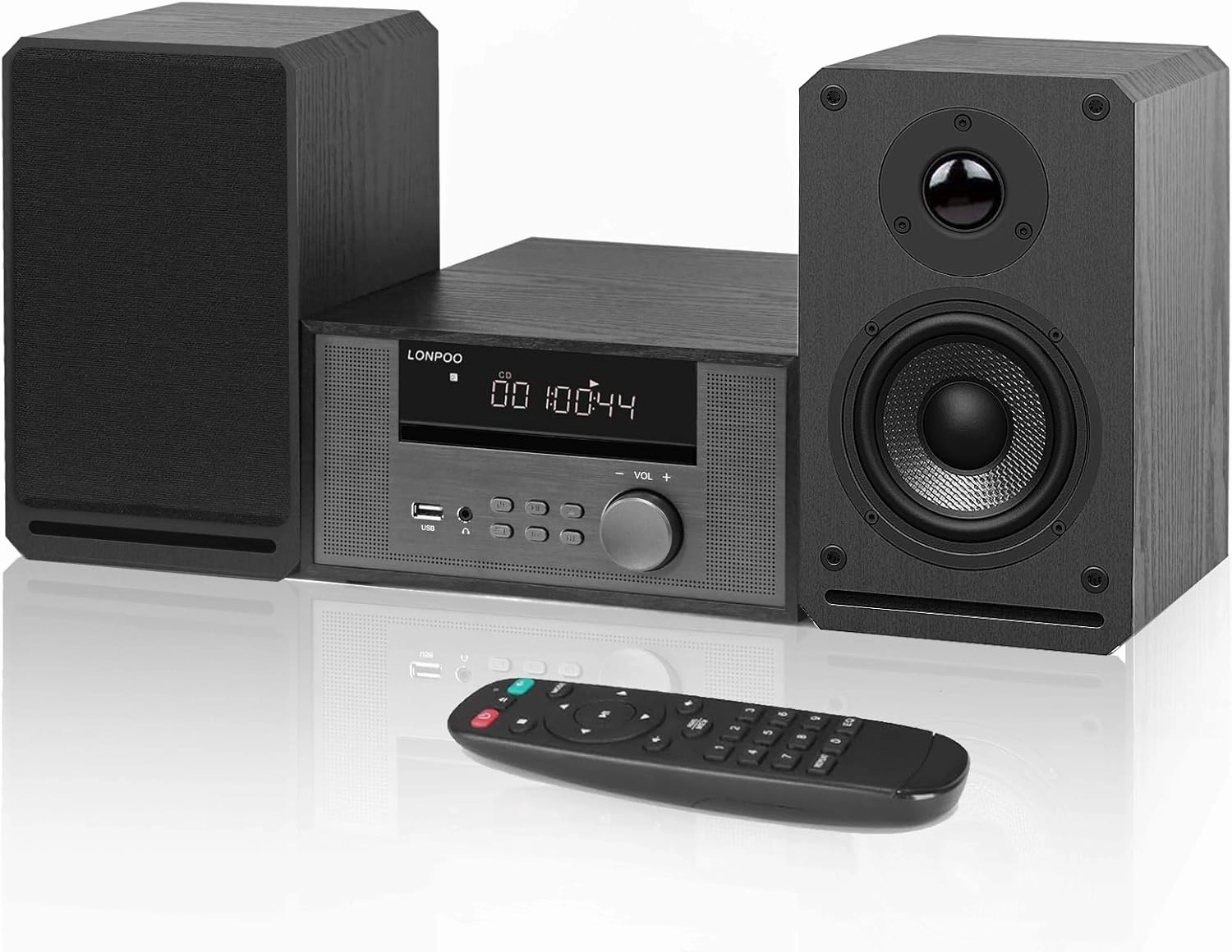 Home CD Stereo Shelf System,100W Hi-Fi Bookshelf Speskers System (CD Player, FM Radio, Wireless Bluetooth, USB Playback, AUX, Headphone Jack) network audio player,digital streamer,audio file player,