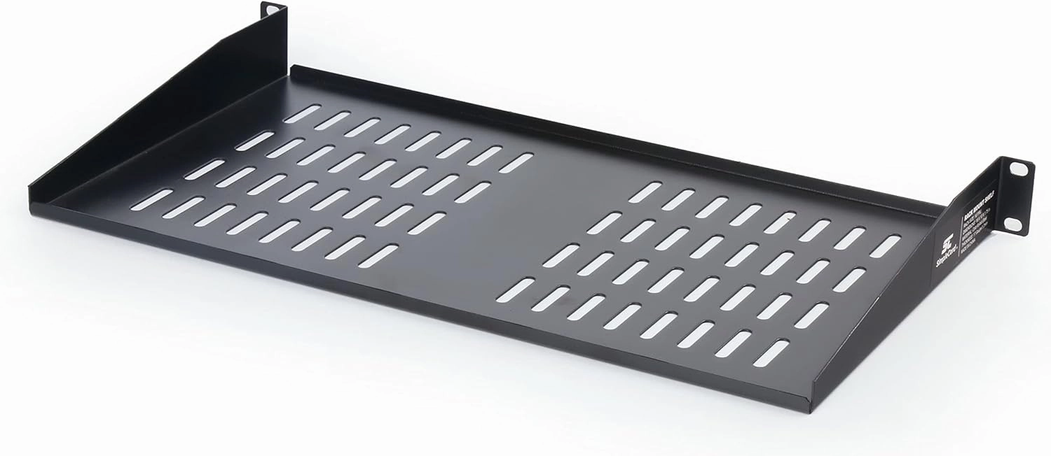 Home Rack Shelf - Universal Cantilever Vented 1U Rack Tray for 19 Server Racks or Cabinets  Cold Rolled Steel for Network and AV Equipment by SimpleCord audio rack,hi-fi component stand,media shelf,