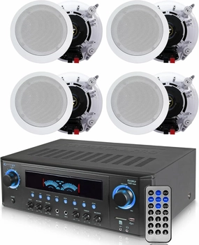 Home Theater System Kit 1000 Watts Professional Home Stereo Receiver with (Qty 4) 5.25 175 Watts in-Wall in-Ceiling Speakers & Remote Control - Perfect for Home/Office/Bar by Technical Pro soundbar,TV speaker bar,home theater soundbar,