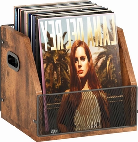 Homeiju Vinyl Record Storage, Record Box Case Crate, Vinyl Record Album Holder, Desktop Metal & Wooden LP Record Crate, Holds up to 60 RecordsPatent No.D1024563 vinyl accessories,turntable parts,record player tools,
