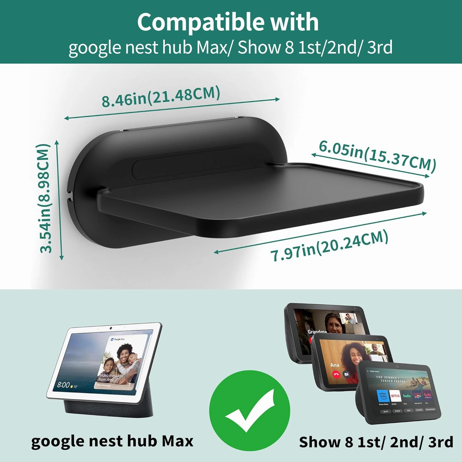 HomeMount Mount for Google Nest Hub Max - Wall Mount Holder Shelf Compaitble with NEST HUB MAX (Black)