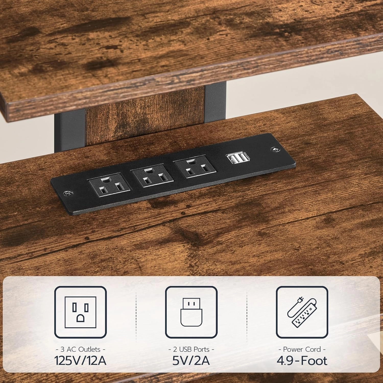 HOOBRO 4-Tier AV Media Stand, Media Console with Charging Station and LED Light, Wooden Stereo Cabinet, Corner TV Stand, Record Player, Entertainment Device Stand, Rustic Brown and Black BF38UDCJ01