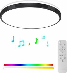 HOREVO 24W LED Ceiling Lamp Black Flush Mount Ceiling Light Fixture with Bluetooth Speaker with Remote Control,RGB Color Changing Light for Bedroom,Living Room,Bathroom,Kitchen.(Need Wired) soundbar,TV speaker bar,home theater soundbar,