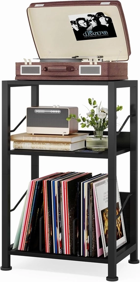 Hosfais 3 Tier Record Player Stand, Retro Vinyl Record Storage End Table Records for Living Room Bedroom (Black) vinyl accessories,turntable parts,record player tools,